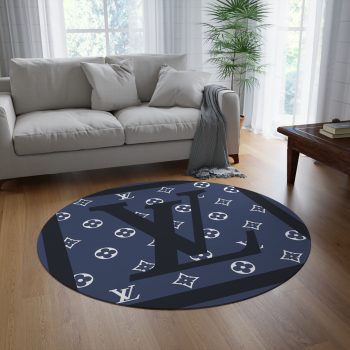 Louis Vuitton Navy Luxury Brand Fashion Round Rug Carpet Floor Decor RR1041