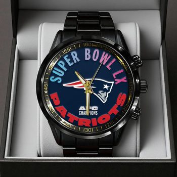 New England Patriots 2025 AFC Champions Black Stainless Steel Watch CHAMP202608