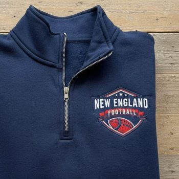 New England Patriots Football Embroidered Quarter Zip - Pats Emblem Game Day Sweater EMB1012