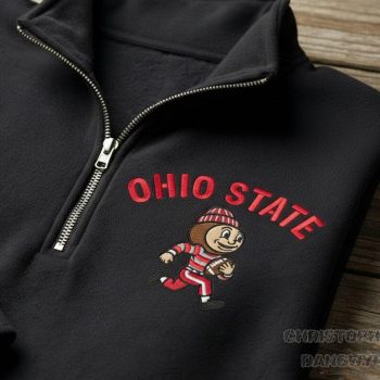 Ohio State Buckeyes Football Embroidered Quarter Zip - Mascot Fan Game Day Sweatshirt EMB1003