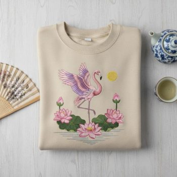 Pink Flamingo Embroidery Sweatshirt