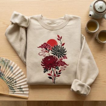 Red Chrysanthemum Embroidered Sweatshirt