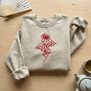 Red Spider Lily Embroidered Sweatshirt