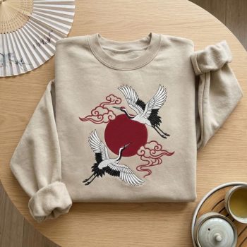 Red Sun Crane Embroidered Sweatshirt