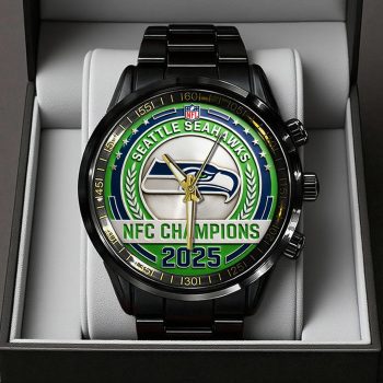Seattle Seahawks 2025/26 NFC Champions Black Stainless Steel Watch SPBLX202606
