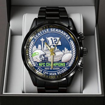 Seattle Seahawks 2025/26 NFC Champions Black Stainless Steel Watch SPBLX202607