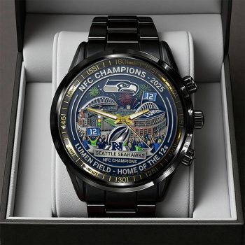Seattle Seahawks 2025/26 NFC Champions Black Stainless Steel Watch SPBLX202608