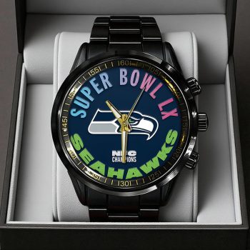 Seattle Seahawks 2025/26 NFC Champions Black Stainless Steel Watch SPBLX202626