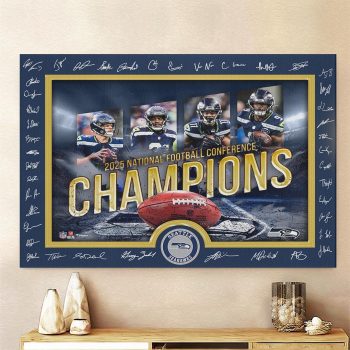 Seattle Seahawks 2025/26 NFC Champions Rectangle Canvas With Inner Frame SPBLX202623