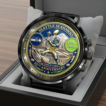 Seattle Seahawks 50th Anniversary Black Stainless Steel Watch SPBLX202687