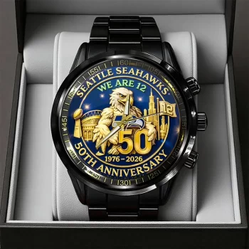 Seattle Seahawks 50th Anniversary Black Stainless Steel Watch SPBLX202704