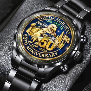Seattle Seahawks 50th Anniversary Black Stainless Steel Watch SPBLX202706