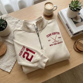 Team Hunter & Kip Embroidered Quarter Zip Sweatshirt Heated Rivalry Hockey Romance Fan Gift