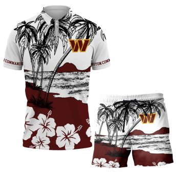 Washington Commanders Combo Zip Polo Shirt And Shorts For Men