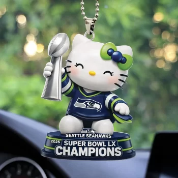 Hello Kitty x Seattle Seahawks 2025 Super Bowl LX Champions Custom shape 2-sided Acrylic Car Ornament SNT1323