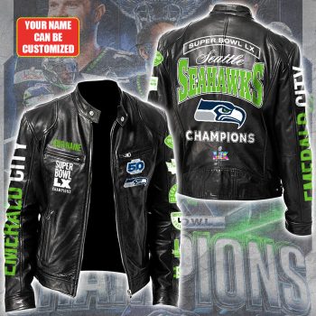Personalized Seattle Seahawks 2025 Super Bowl LX Champions Motorcycle Leather Jacket SNT1325