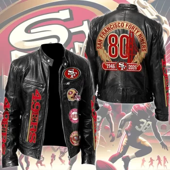 San Francisco 49ers 80th Anniversary Motorcycle Leather Jacket SNT1180