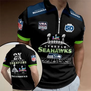 Seattle Seahawks 2025 Super Bowl LX Champions Zip Polo Shirt SNT1053