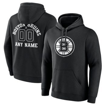 Boston Bruins Personalized Name & Number Monochrome Pullover Hoodie - Black