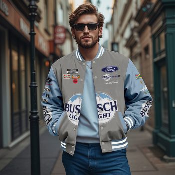 Busch Light Racing Team Sponsor Logo Collection Casual Varsity Jacket