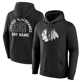 Chicago Blackhawks Personalized Name & Number Monochrome Pullover Hoodie - Black