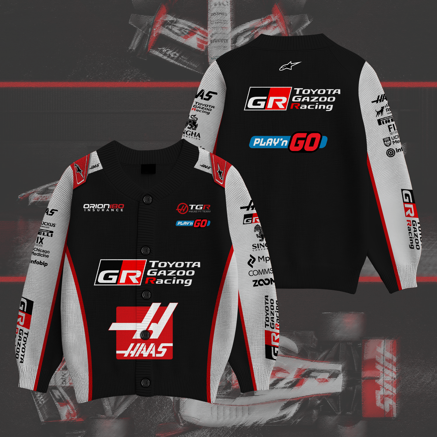 Haas-F1-Team-Inspired-Knit-Cardigan Haas F1 Team Inspired Knit Cardigan