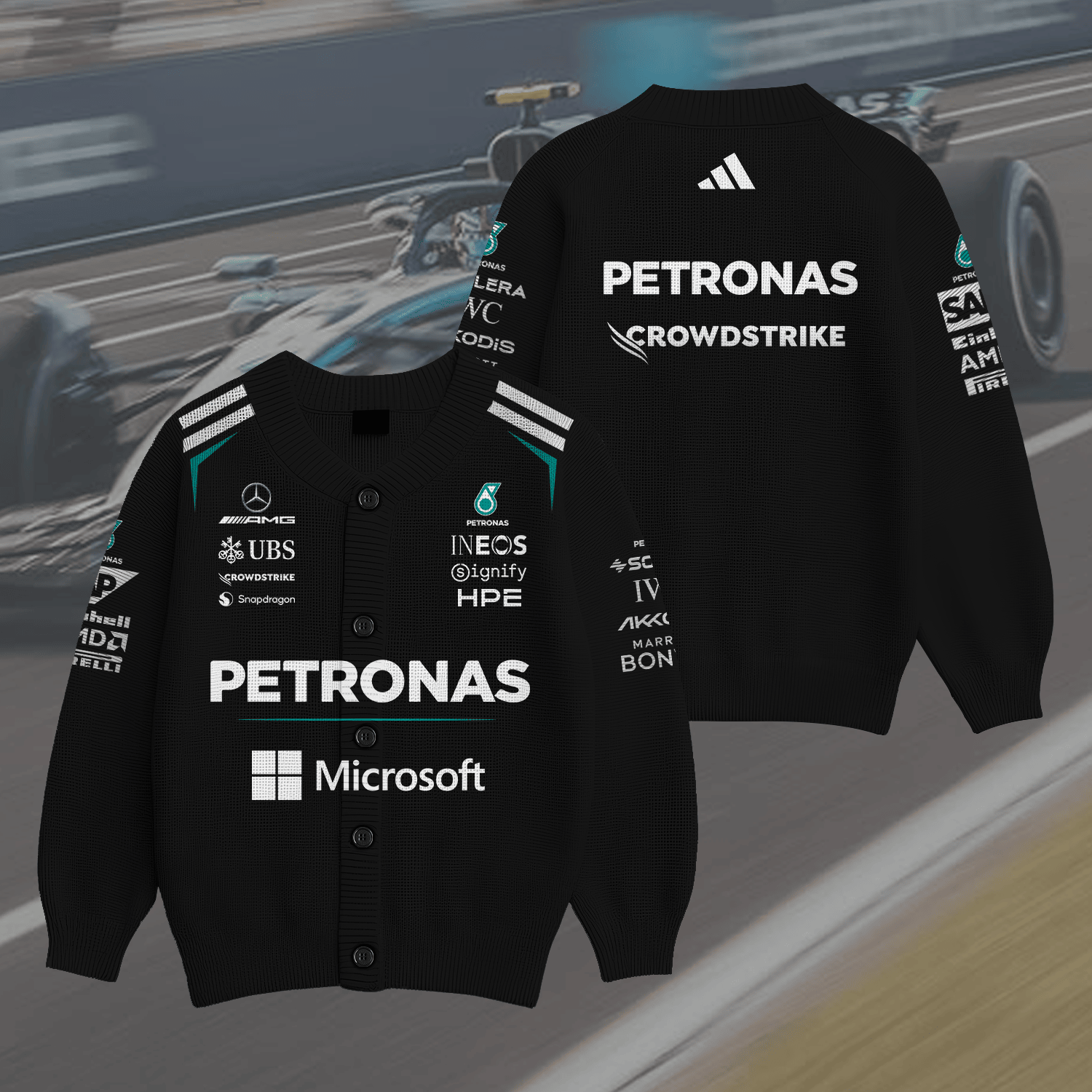 Mercedes-AMG-Petronas-Formula-One-Team-Inspired-Knit-Cardigan Mercedes AMG Petronas Formula One Team Inspired Knit Cardigan