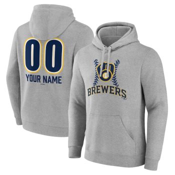 Milwaukee Brewers Personalized Name & Number Fastball Pullover Hoodie - Gray