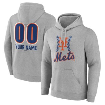 New York Mets Personalized Name & Number Fastball Pullover Hoodie - Gray