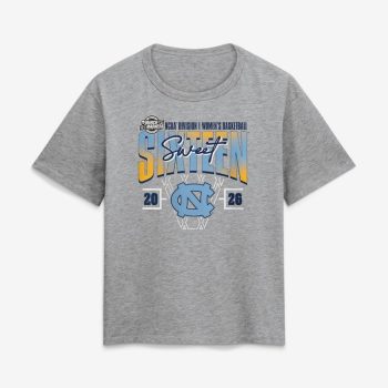North Carolina Tar Heels Women's 2026 NCAA Women's Basketball Tournament March Madness Sweet 16 Court Shot T-Shirt - Gray