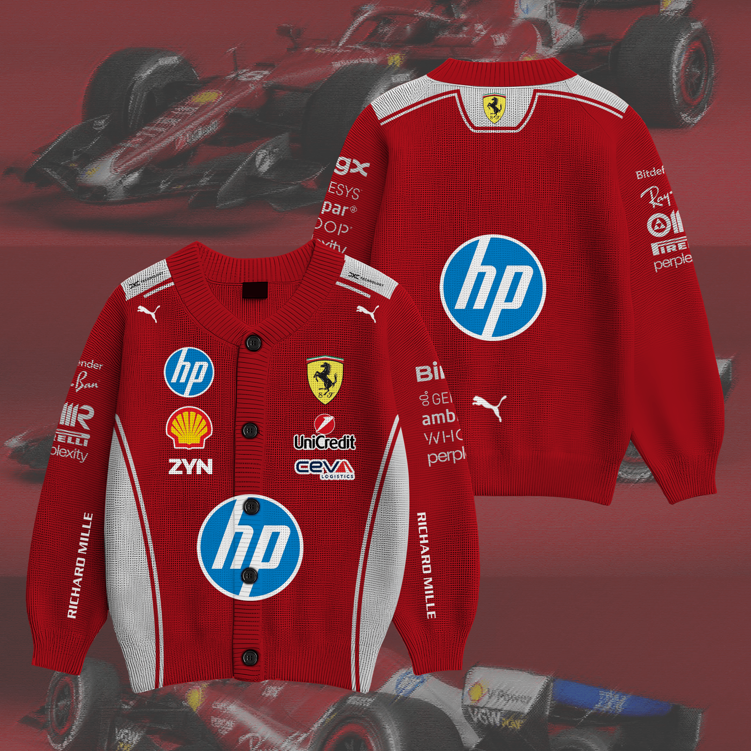 Scuderia-Ferrari-Inspired-Knit-Cardigan Scuderia Ferrari Inspired Knit Cardigan