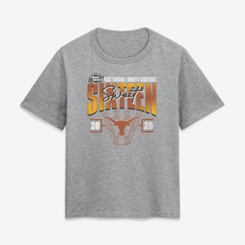 Texas Longhorns Women's 2026 NCAA Women's Basketball Tournament March Madness Sweet 16 Court Shot T-Shirt - Gray
