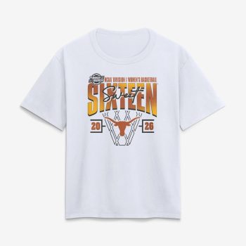 Texas Longhorns Women's 2026 NCAA Women's Basketball Tournament March Madness Sweet 16 Court Shot T-Shirt - White