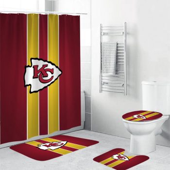 Kansas City Chiefs 2 Logo Waterproof Shower Curtain Non-Slip Toilet Lid Cover Bath Mat Bathroom Set BRS4314