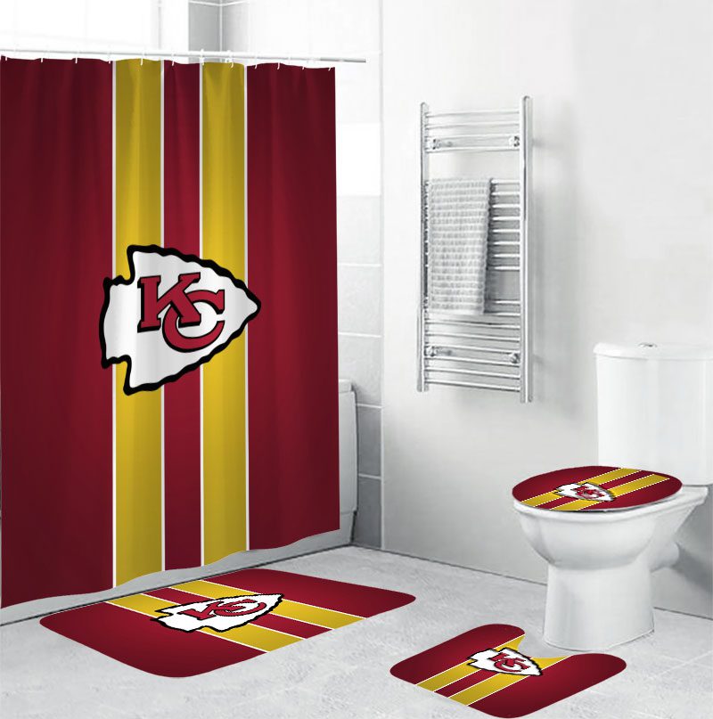Kansas City Chiefs 2 Logo Waterproof Shower Curtain Non-Slip Toilet Lid Cover Bath Mat Bathroom Set BRS4314 Kansas City Chiefs 2 Logo Waterproof Shower Curtain Non-Slip Toilet Lid Cover Bath Mat Bathroom Set BRS4314