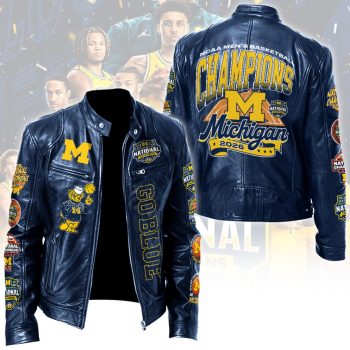 Michigan Wolverines 2026 Men's Basketball National Champions Motorcycle Leather Jacket LJK3005