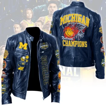 Michigan Wolverines 2026 Men's Basketball National Champions Motorcycle Leather Jacket LJK3006