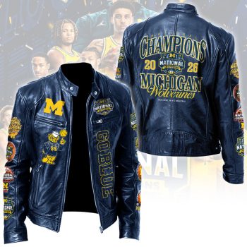 Michigan Wolverines 2026 Men's Basketball National Champions Motorcycle Leather Jacket LJK3008