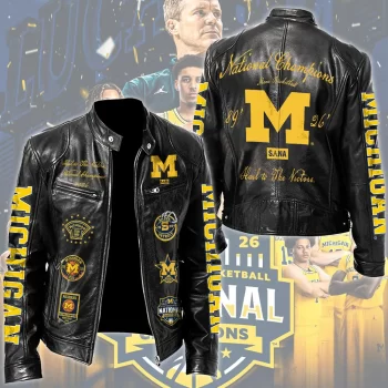 Michigan Wolverines 2026 NCAA Men's Basketball National Champs Motorcycle Leather Jacket LJK3017