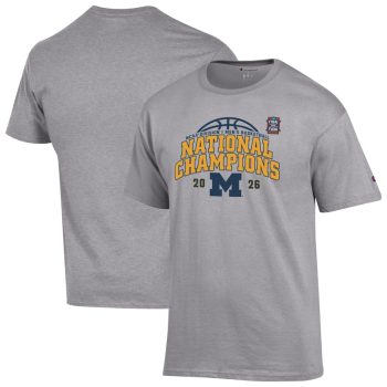 Michigan Wolverines Champion 2026 NCAA Men's Basketball National Champions T-Shirt - Gray