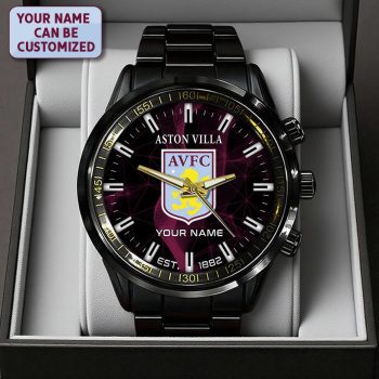 Personalized Aston Villa FC Black Stainless Steel Watch CHAMP2020833